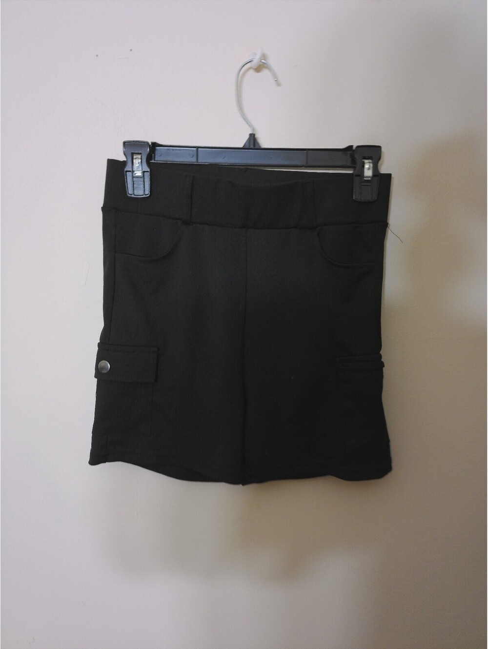 Small/Med Womens Cargo Mini Shorts Black Textured Wide Waistband Pockets